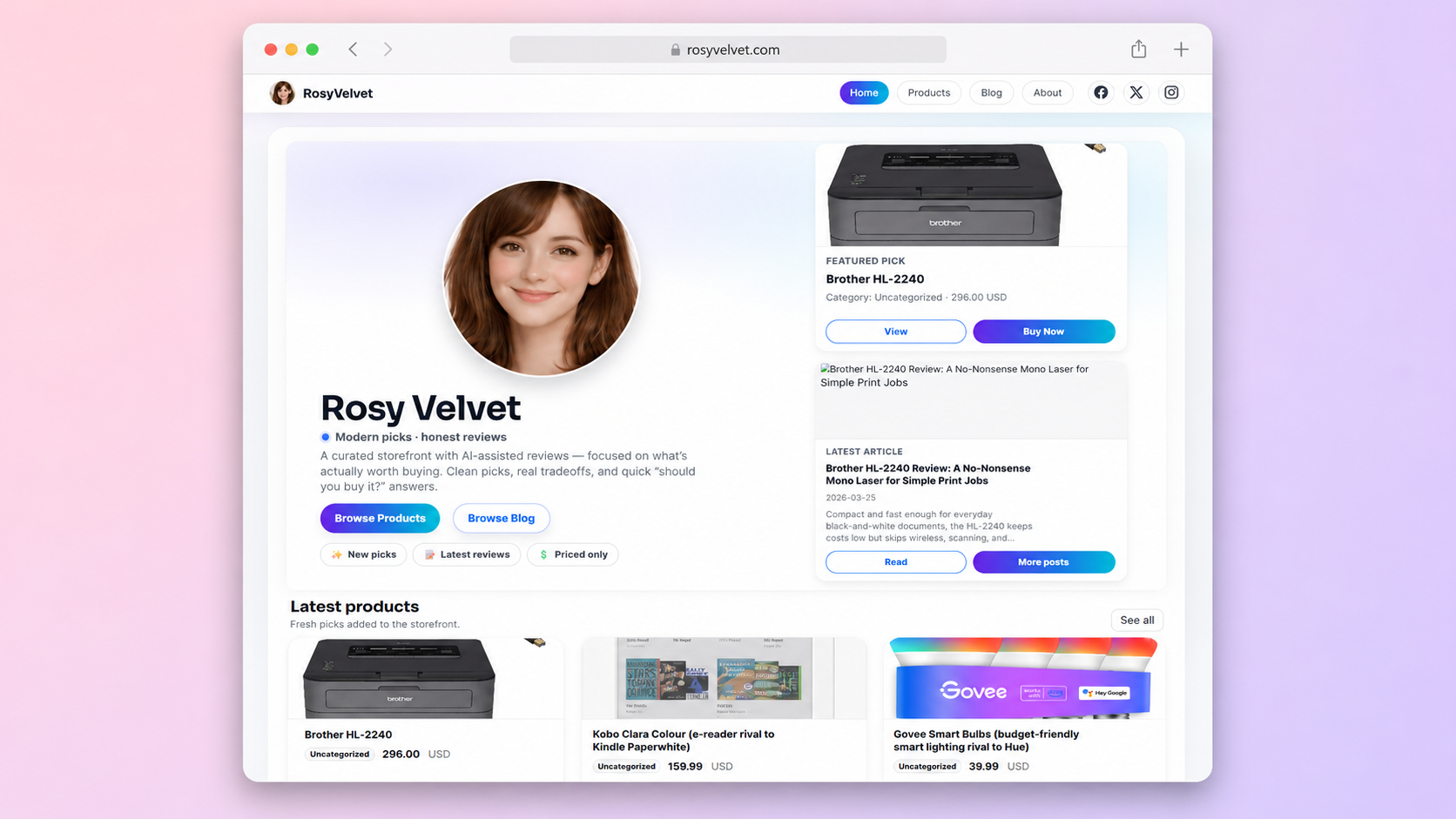 RosyVelvet - Curated Review Storefront