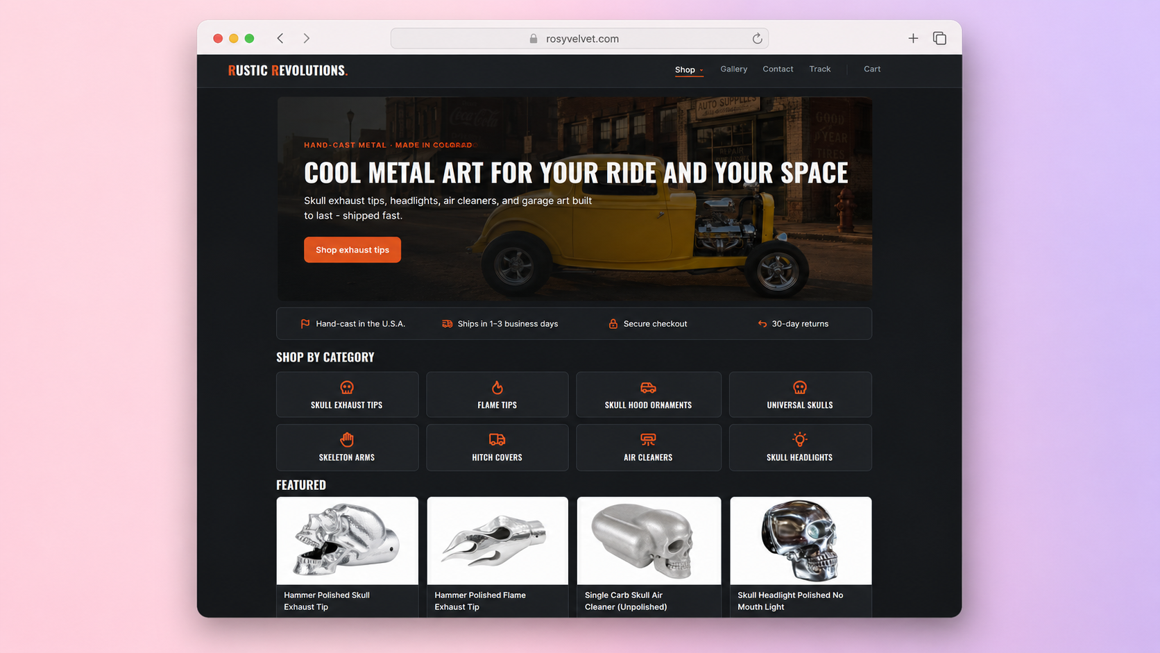 Title Rustic Revolutions — Skull & Biker Auto-Parts Storefront